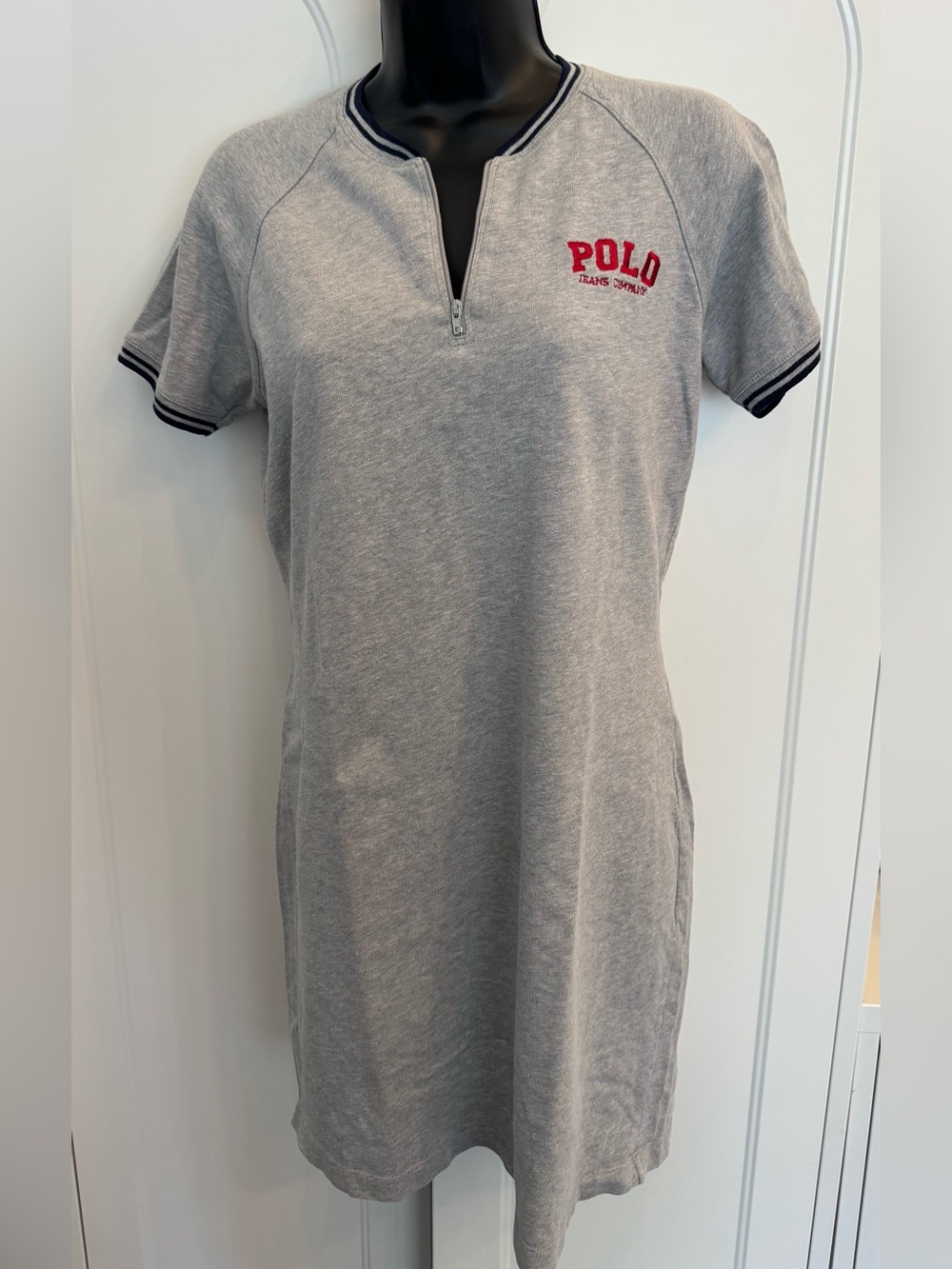 Vintage Polo Jeans Co Ralph Lauren Women’s M Gray Quarter Zip T-Shirt Dress Y2K